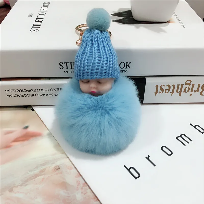 Из мультфильма «Холодное сердце», 1 шт., брелок-плюшевая кукла с меховыми помпонами кулон для женщин, женская сумочка для детей зимняя домашняя автомобильные подвесные игрушки для детей - Цвет: Небесно-голубой