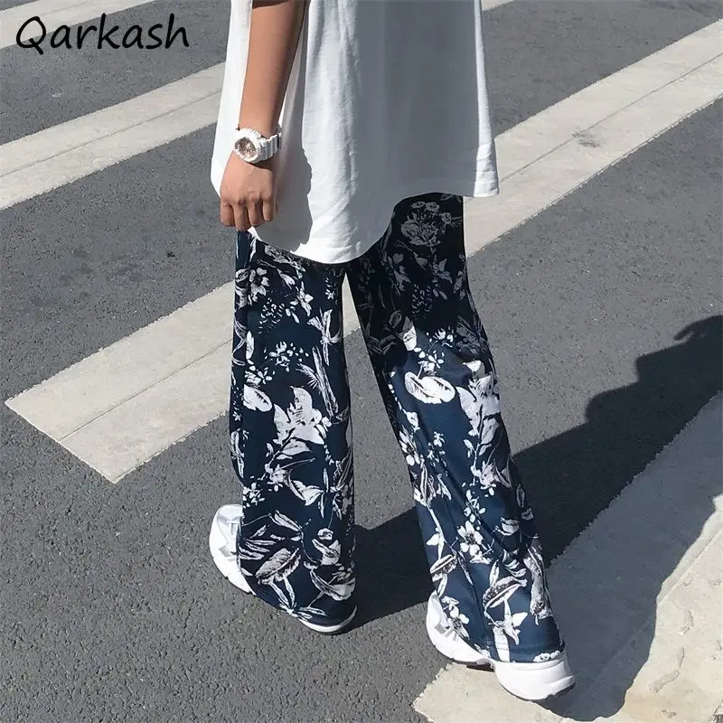 

Pants Women Vintage Loose Fashion Artistic Design Leisure Full Length Wide Leg Pantalones De Mujer Spring Fall Floral Streetwear