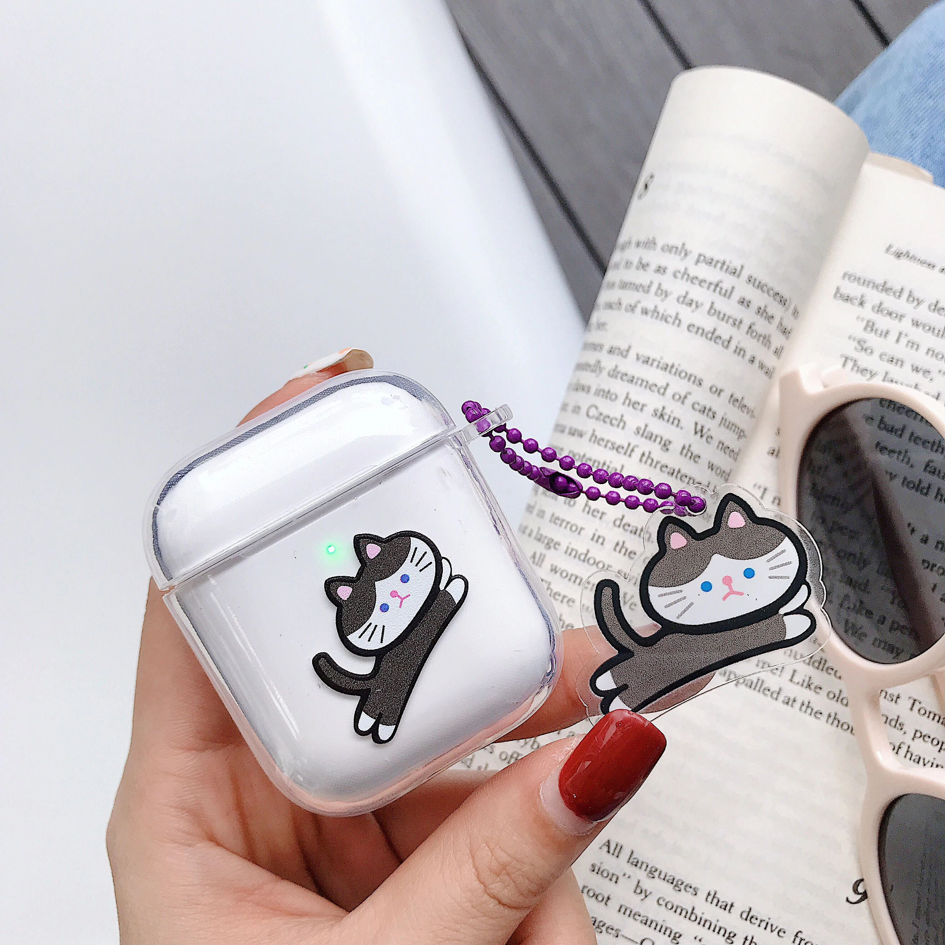 Чехол для AirPods с милым мультяшным авокадо котом, чехол для наушников s для Apple Airpods 2, защитный чехол с ремешком на браслет