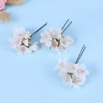 

3 Pcs Simulation Sakura Hairpin U-shaped Hairpin Hair Clips Accessories for Wedding Bride Bridesmaid Party (White)