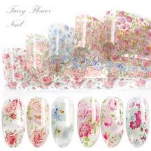 10 цветов, наклейки для ногтей в виде листьев, Лаки, микс цветов розы, переводная Фольга для ногтей, Переводные курсоры для украшения ногтей, дизайн маникюра