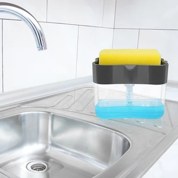 

Soap Pump Dispenser Sponge Holder Kitchen Bathroom Manual Press Liquid Container Plastic Detergent Shampoo Dispensers