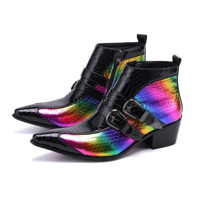 

Western Cowboy Ankle Boots Trendy Nightclub Bars Leisure Party High Toe Men Shoes Mens Fashion Heels Wedding Dress Boots 37-46