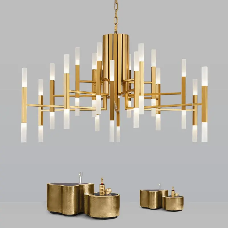 

Manggic Nordic Postmodern LED Art Villa Chandelier Living Room Lobby Restaurant Gold Chandelier Personality Creative Tube Lights