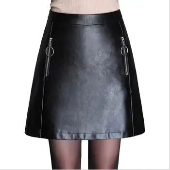 

Plus Size Mini Skirt For Women High Waist Skinny Package Hip Black Zipper Leather Skirt Large Size Saias Faldas Mujer Moda K1242