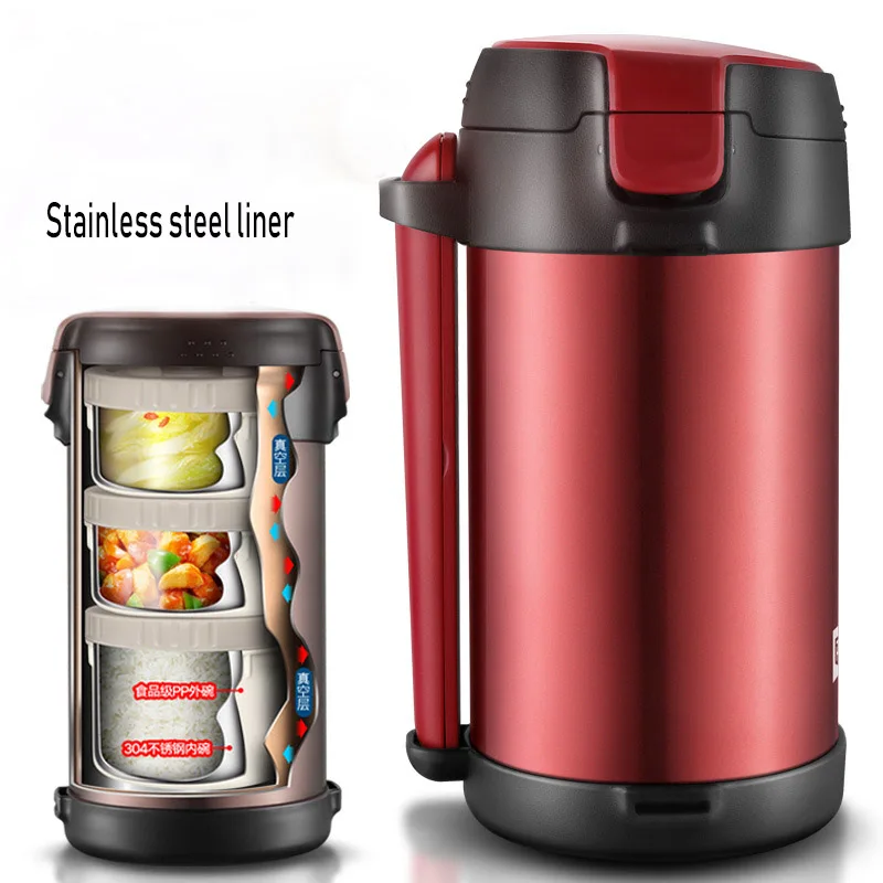 US $78.59 22l Stainless Steel Insulated Lunch Box 3 Layer Student Bento Box Vacuum Insulation Barrel 12 Hours For Winter