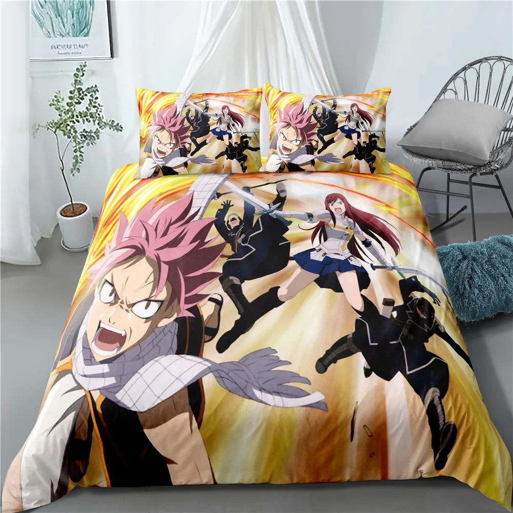 Modern Popular Animation Fairy Tail Pattern Home Textile 3D Digital Printing Home Decoration Down Quilt Cover Pillowcase Bedding 