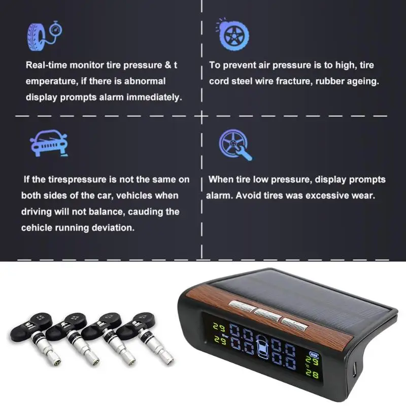 VODOOL AN-06 Солнечный ЖК-дисплей автомобиля TPMS Авто Система контроля давления в шинах датчик температуры шин с 4 внешними/внутренними датчиками