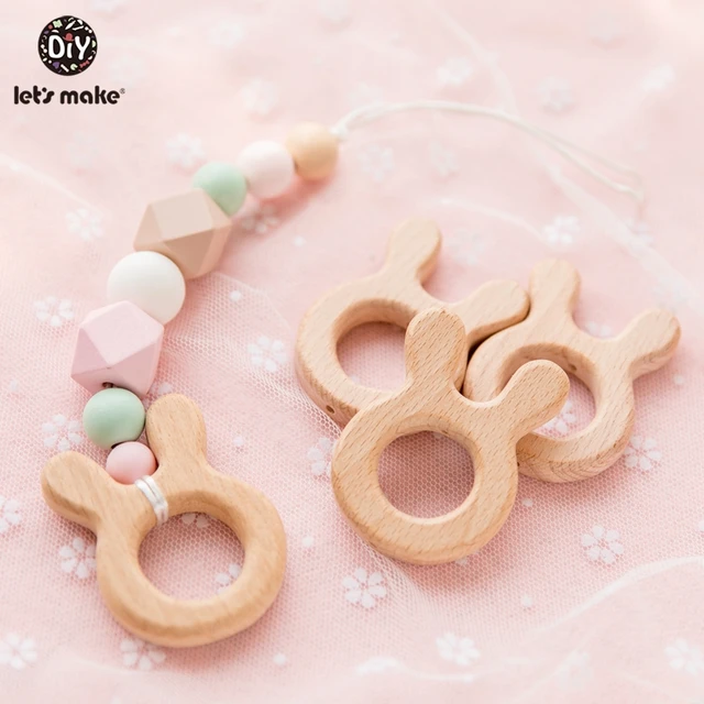 Let's Make 20Pc Wooden Teether Baby Rattle Accessories Cactus Straw Crib Mobile Holder For Kids Baby Teether Wooden Teether Toys 4