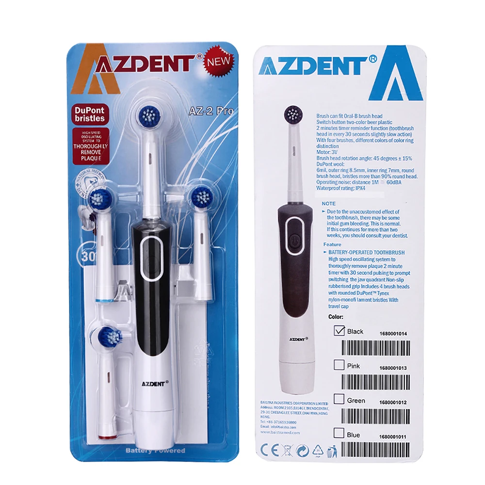 AZDENT AZ-2 P Rotating Electric Toothbrush 4 Replaceable Heads Dry Battery Powered Teeth Brush Oral Hygiene Brush Teeth Clean AZDENT AZ-2 P Rotating Electric Toothbrush 4 Replaceable Heads Dry Battery Powered Teeth Brush Oral Hygiene Brush Teeth Clean