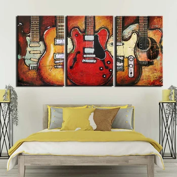 

3 Panel Canvas Painting Wall Art Frame Printed Pictures Poster Music Guitar Photo For Living Room Decor