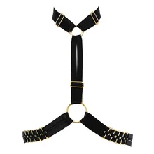 HANAERNES Women's Body harness Cutout Adjustable Black Bound Bra Punk Multimetal Buckle Collocation Strap Shirt