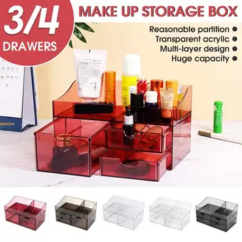 

Acrylic Makeup Organizers Box Home Jewelry Cosmetic Storage Box With 3/4 Drawers Eco-friendly Large Capacity Red, Black, Clear