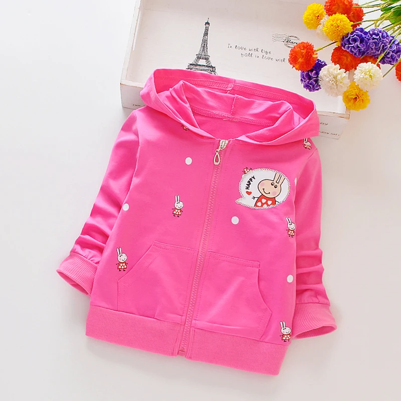 Kids Jacket Coat New Spring Children's Hooded Hoodie Lovely Baby Girls Clothes 1-5T Girl Tops Zippe