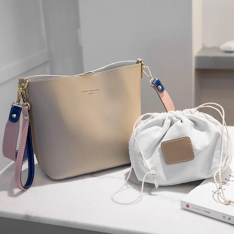 

2019 New Style Small And Large Bucket Bag Fashion Korean-style Contrasting Color Bag xie bao Casual Versatile Hand WOM