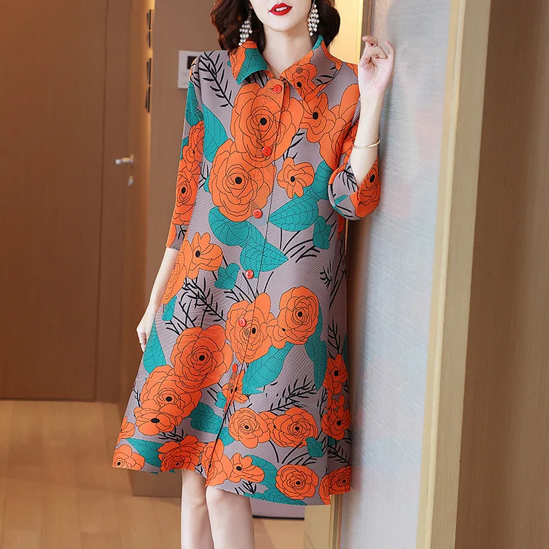 

Плиссированное модное Цветочное платье, Новинка осени 2021, свободное тонкое ТРАПЕЦИЕВИДНОЕ ПЛАТЬЕ С большим скрытым животом