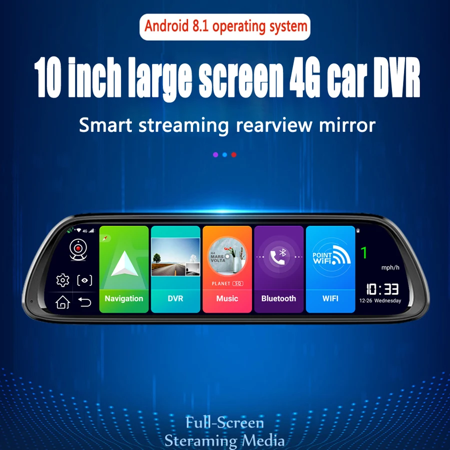 WHEXUNE 10 дюймов 4G Android 8 1 видеорегистратор зеркало заднего вида GPS навигация FHD 1080P