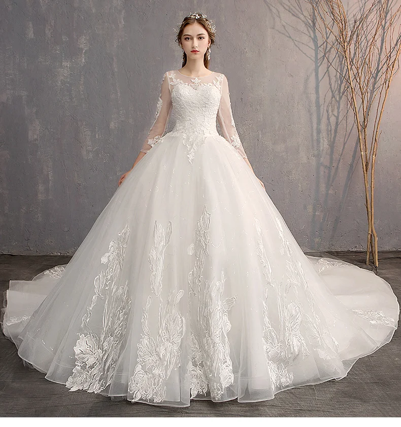 

Mrs Win Wedding Dress Luxury Half Sweep Train Lace Up Ball Gown Princess Plus Size Lace Wedding Dress Vestido De Noiva