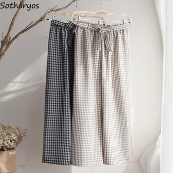 

Plaid Pants Women High Waist Sweatpants Breathable Loose Womens Korean Fashion Bow Students Harajuku Trousers Streetwear Soft