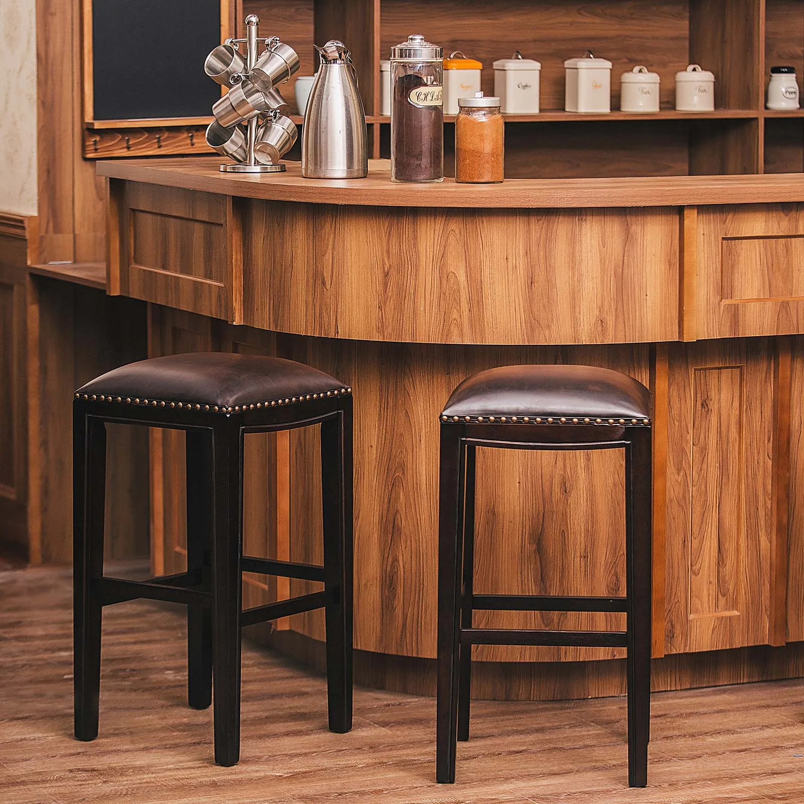 

Furgle 2Pcs/Set Stool Bar Chair 29-inch Solid Wood with PU Leather Cushioned Seat Dining Chair for Kitchen Island Home Furniture