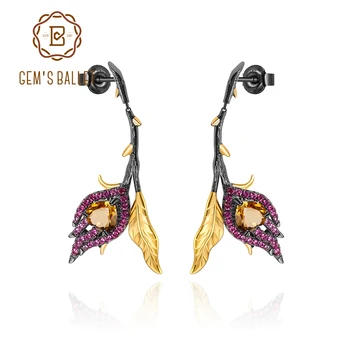 

GEM'S BALLET Natural Citrine Gemstone Drop Earrings for Women Jewelry Black & 18k Gold Over 925 Silver Two Tone Handmade Bud
