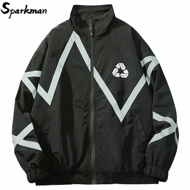 

2019 Harajuku Men Jacket Windbreaker Streetwear Hip Hop Retro Black Jacket Coat Casual 3M Reflective Zipper Track Jacket Autumn