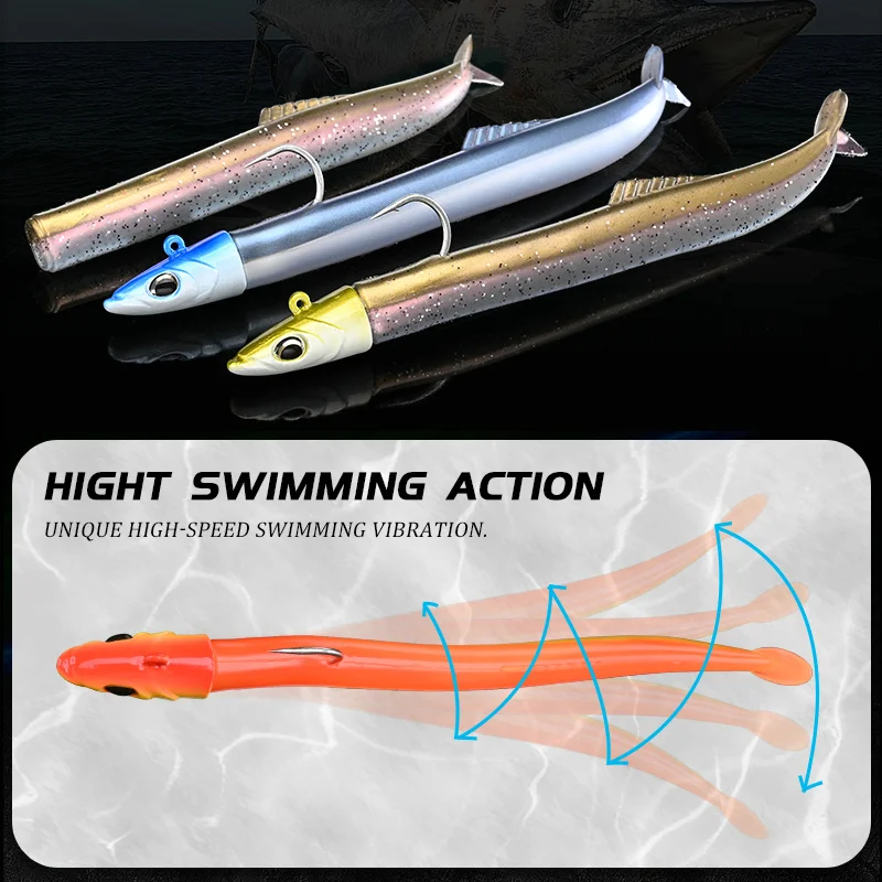 BLUX FLASH SAND EEL 14G/27G Soft Fishing Lure Tail Jig Head Hook Minnow Artificial Bait Saltwater Sea Bass Swimbait Tackle Gear images - 6