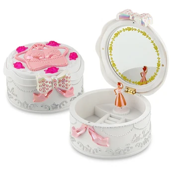

Dancing Ballerina Rotating Music Storage Box lovely Gemini Pattern Musical jewelry Boxes Bow Tie Pattern box for women gifts
