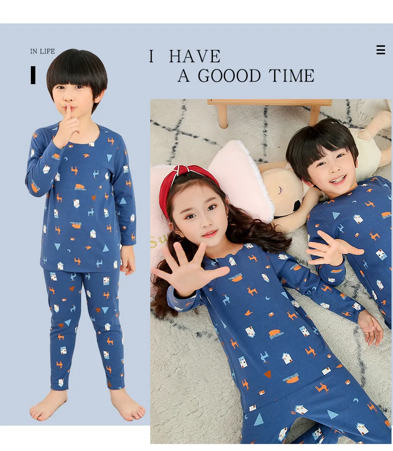 cotton baby nightgown Autumn Boys Girls Pajamas Children Thermal Underwear Pyjamas Kids Cartoon Pijamas Baby Boys Clothes Sets For 2 4 6 8 12 15 Years cheap baby sleepwear