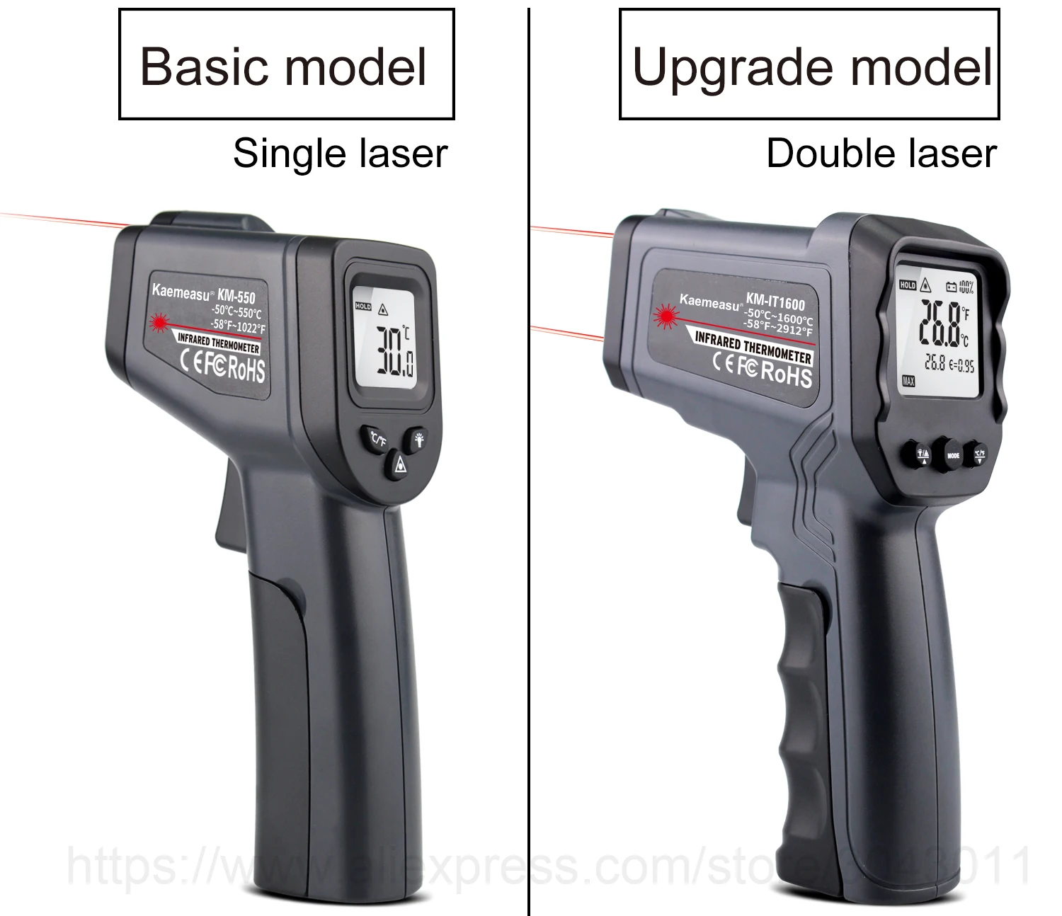 Digital Infrared Thermometer -50~380/550/750/1100/1300/1600 degree Single/Double laser Non-Contact Thermometer Gun thermometer flexible tape measure