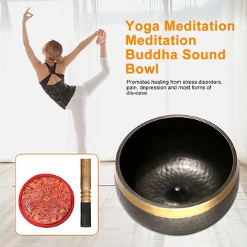 

With Mallet Copper Home Sound Mindfulness Relaxation Antique Design Ornament Singing Bowl Set Silk Cushion Tibetan Buddhist Yoga