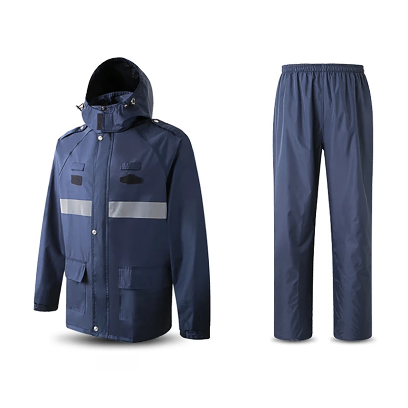 

Reflective Rain Suit Hooded Long Sleeve Jacket Pants Kit High Visibility Traffic Safety Warning Raincoat Rainwear Suit96q