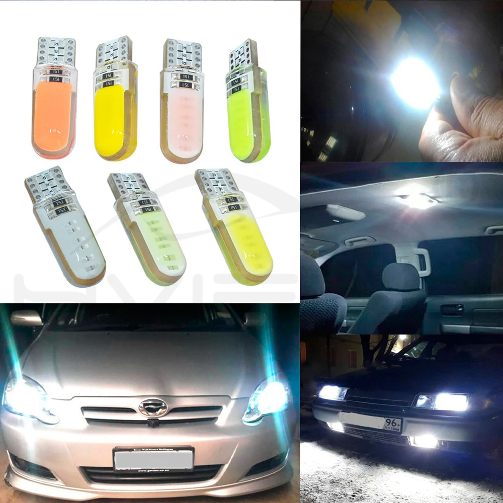 Hviero T10 W5W Red COB LED Silicagel Waterproof 194 501 Wedge Led Car Marker Light Reading Dome Lamp Auto Parking Bulbs for lada DC 12V