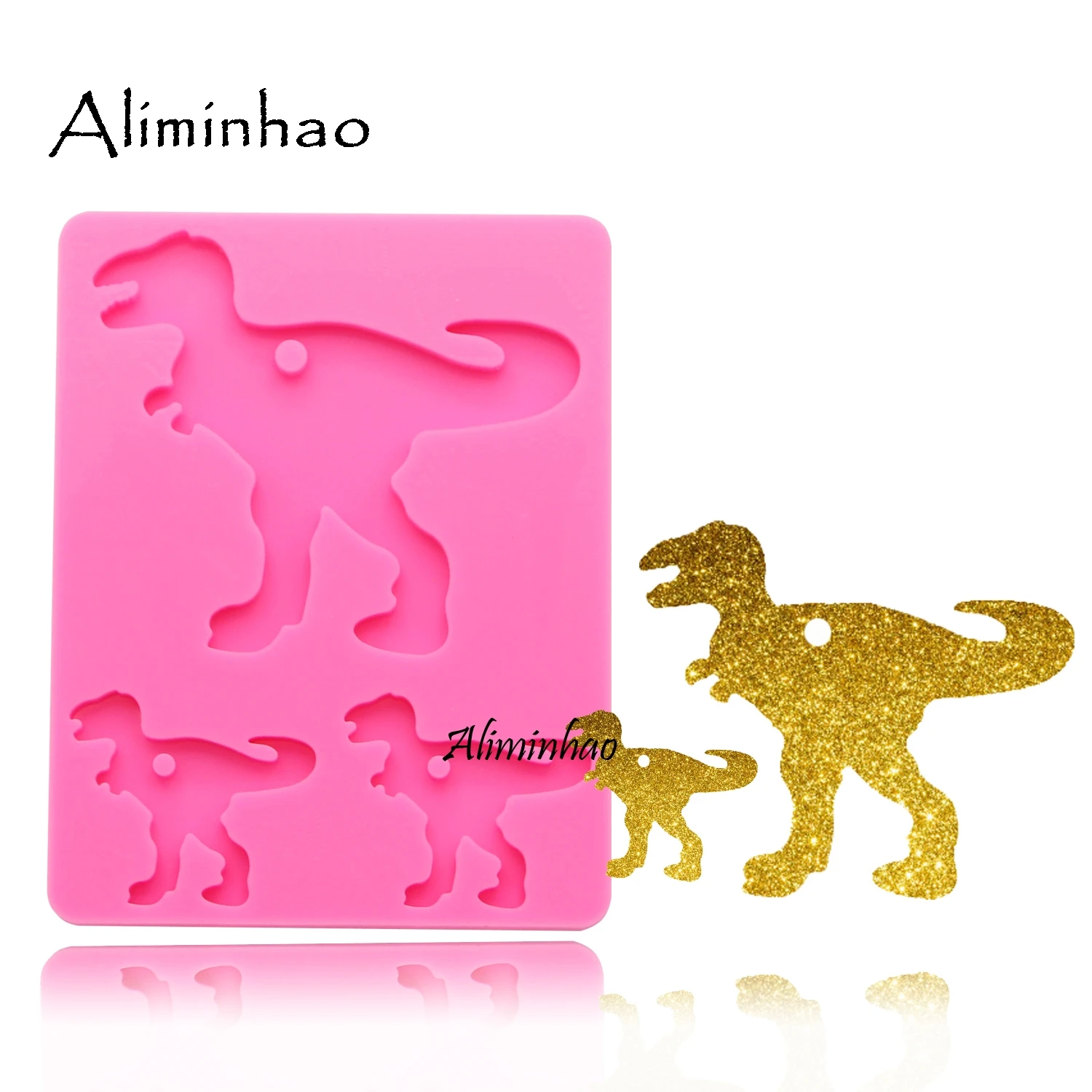 Pink DY0101 блестящие динозавры семья силиконовые брелки плесень животных Динозавр мама и ребенок глина DIY эпоксидная смола для изготовления ювелирных изделий Смола плесень - Цвет: Pink