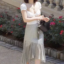 Женская клетчатая юбка, необычная Весенняя летняя Осенняя женская повседневная юбка до середины икры