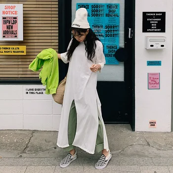 

SuperAen 2020 Summer New Cotton Long T Shirts Women Half Sleeve Fashion T-shirt Female Korean Style Wild Women Clothing