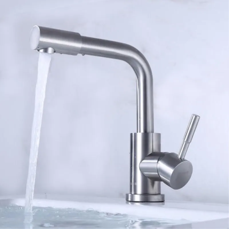 

Wash Basin Hot And Cold Mixing Faucet 304 Stainless Steel Basin Faucet Qizi Rotation Three Diversion round Tube Connector Leadin