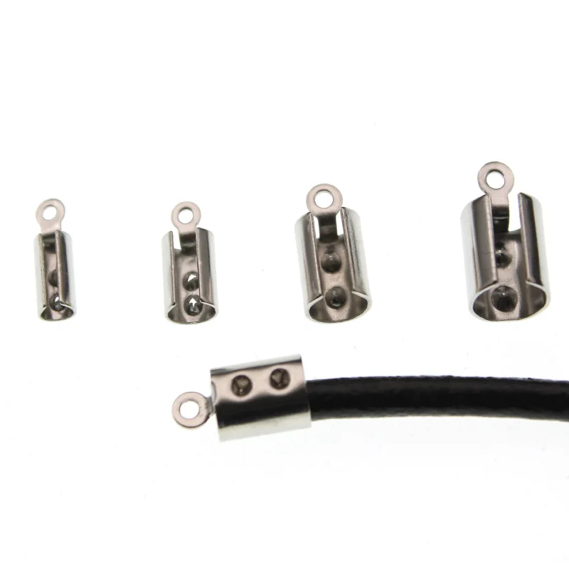 

50pcs End Caps fit 2/3/4/5mm leather Cord Rope Stainless Steel Cord Crimp Beads Fastener Clasps For DIY Bracelet Jewelry Making