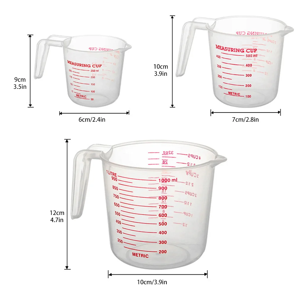 2020 3 Pcs/set Measuring Cups Kitchen Bakery Baking Powder Seasoning Milk Water Transparent Measuring Tool