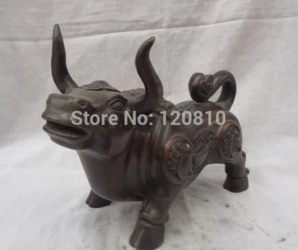 1" Китай бронзовая фигурка знака Зодиака Животные RuYi JiXiang YuanBao Монета богатства Быка статуя