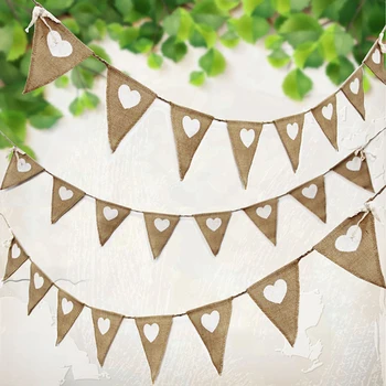 

NEW Arrival 2.4M Just Married Wedding Decoration Vintage Jute Hessian Burlap Linen Banner Flags Decoration Party Supplies
