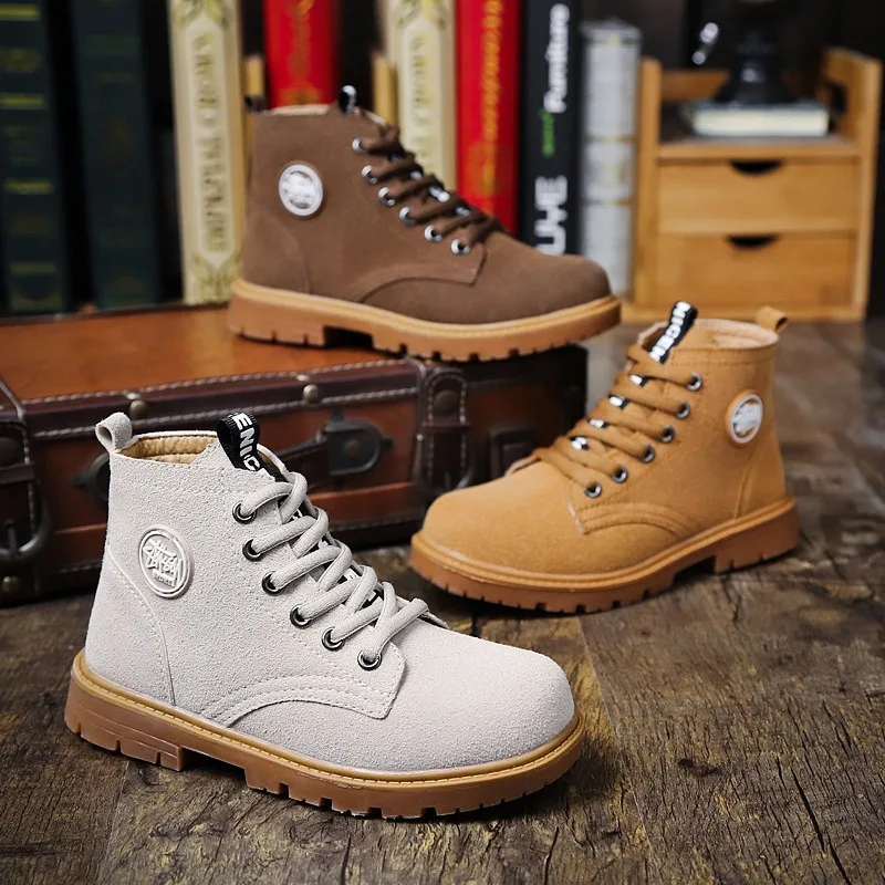 

2019 Spring British Style Middle And Large Boots Nubuck Leather Martin Boots Lace-up Children Leather Shoe