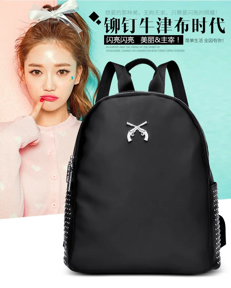 

Backpack Women's 2019 New Style WOMEN'S Bag Fashion Korean-style Rivet Bag Waterproof Nylon Oxford Cloth Backpack