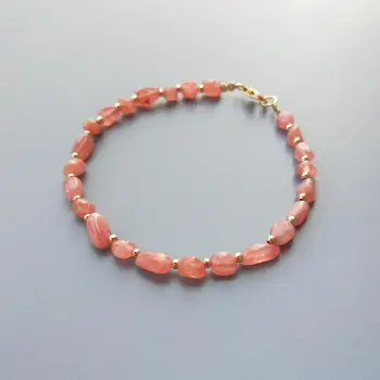 

Lii Ji Real Natural Irregular Shape Argentine Rhodochrosite Bracelet 9K GF Sparkling Delicate Bracelet Jewelry