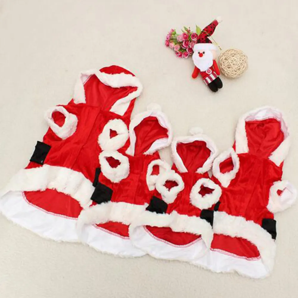 Santa Pet Dog Costume Christmas Clothes for Small Dogs Winter Dog Hooded Coat Jackets Puppy Cat Clothing Chihuahua Yorkie Outfit