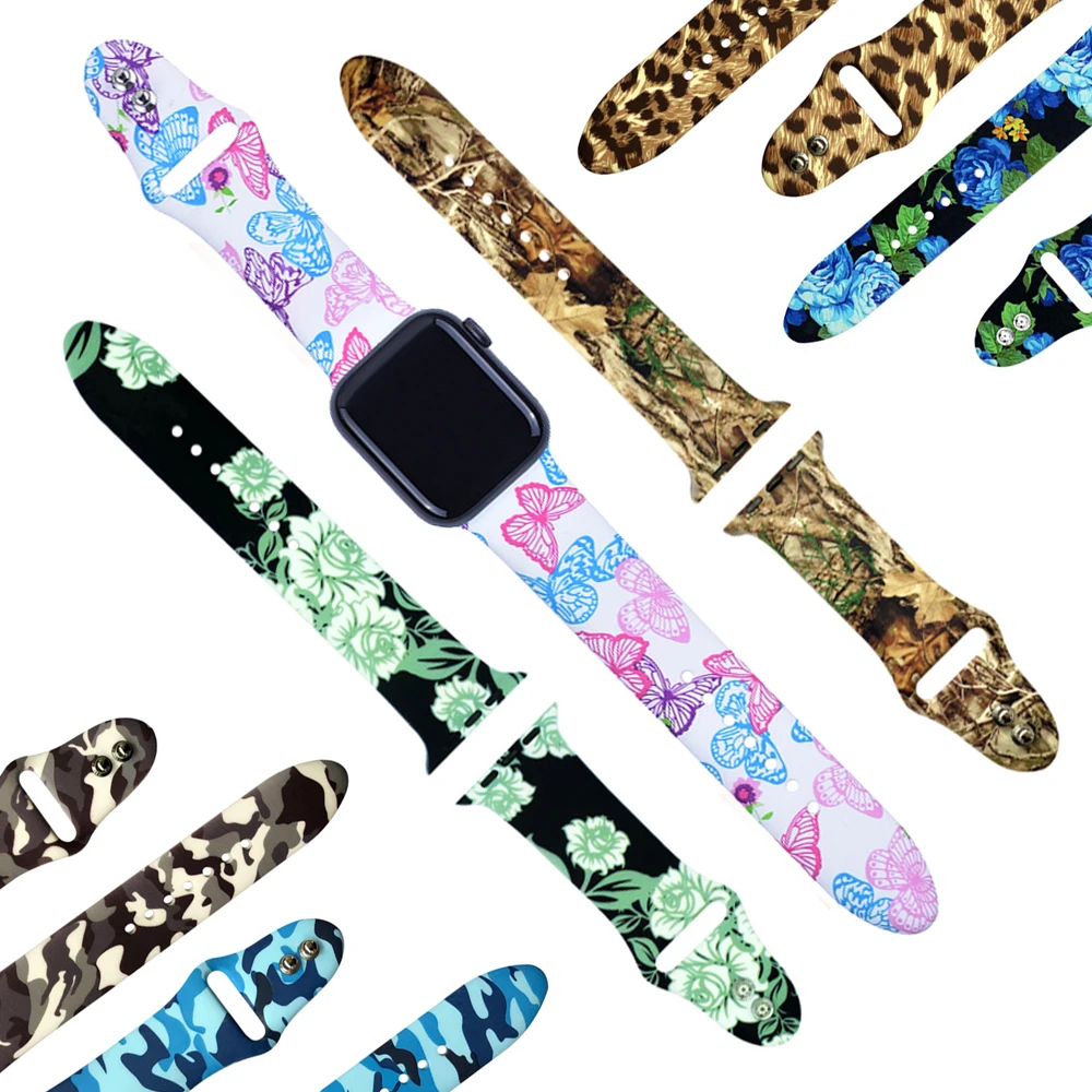 

Floral Flower Wristband For Apple watch Series 5 44mm bands 40mm Silicone Printed Strap for iWatch 4 Series 3 2 1 38mm 42mm band