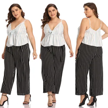 

Summer cropped top women's jacket sexy deep V sling striped T-shirt vest short top plus size women's clothing womens camisole