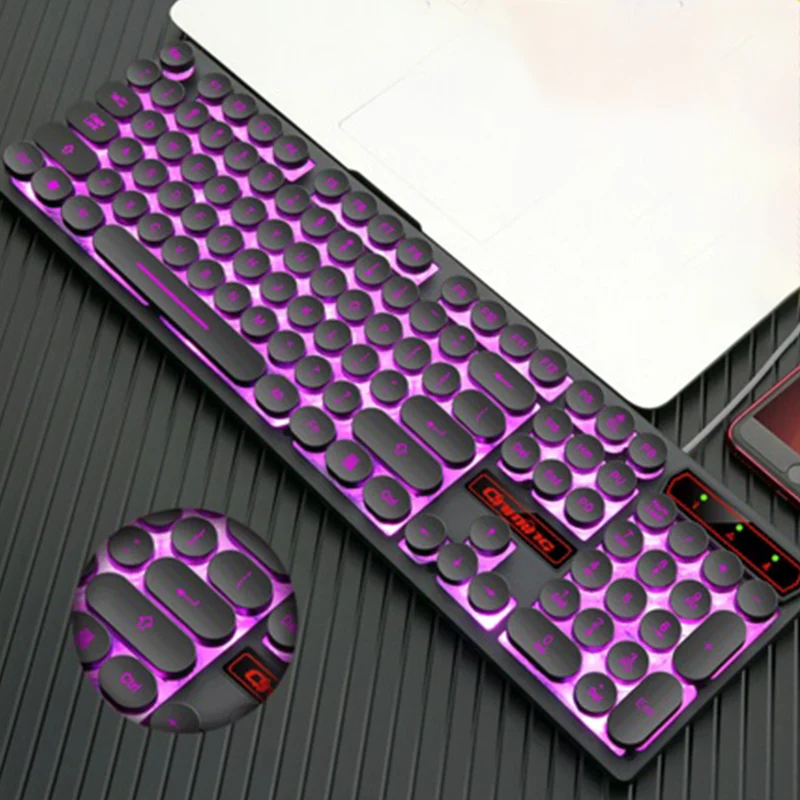 Игровая клавиатура с подсветкой в стиле стимпанк в стиле ретро, круглая/квадратная Кепка, usb-проводная светящаяся