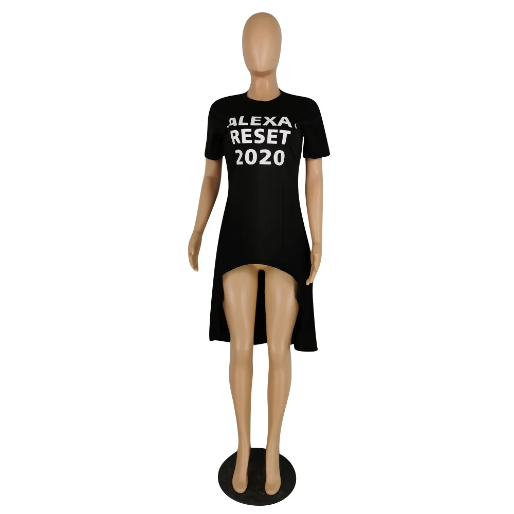Echoine 2020 Summer Alexa Reset 2020 Letter Print Women O-neck Short Sleeve Irregular Long T-shirt fashion casual Party Tee