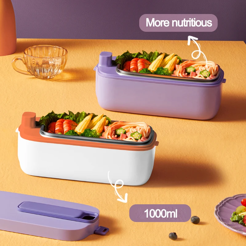 Wireless Electric Lunch Box Water-free Heating Food Container 2200mAh  Portable Food Warmer 1L Stainless Steel Liner Bento Box